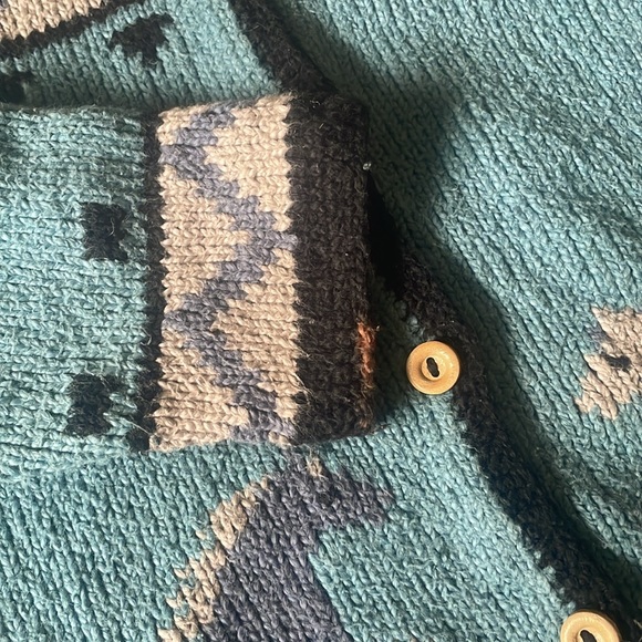 Hand-Loomed in Perú Blue horse button down sweater - Picture 5 of 6